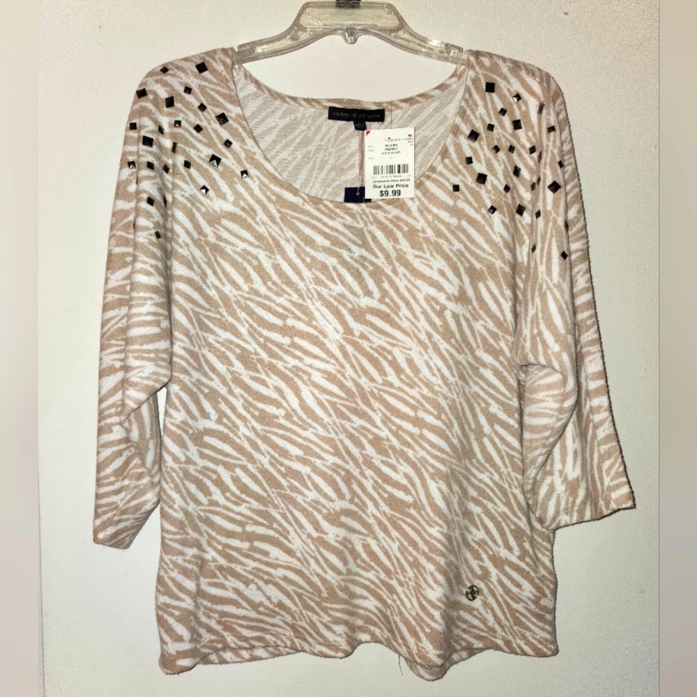 Adrienne Vittadini Tan/White Ladies Top-size large
